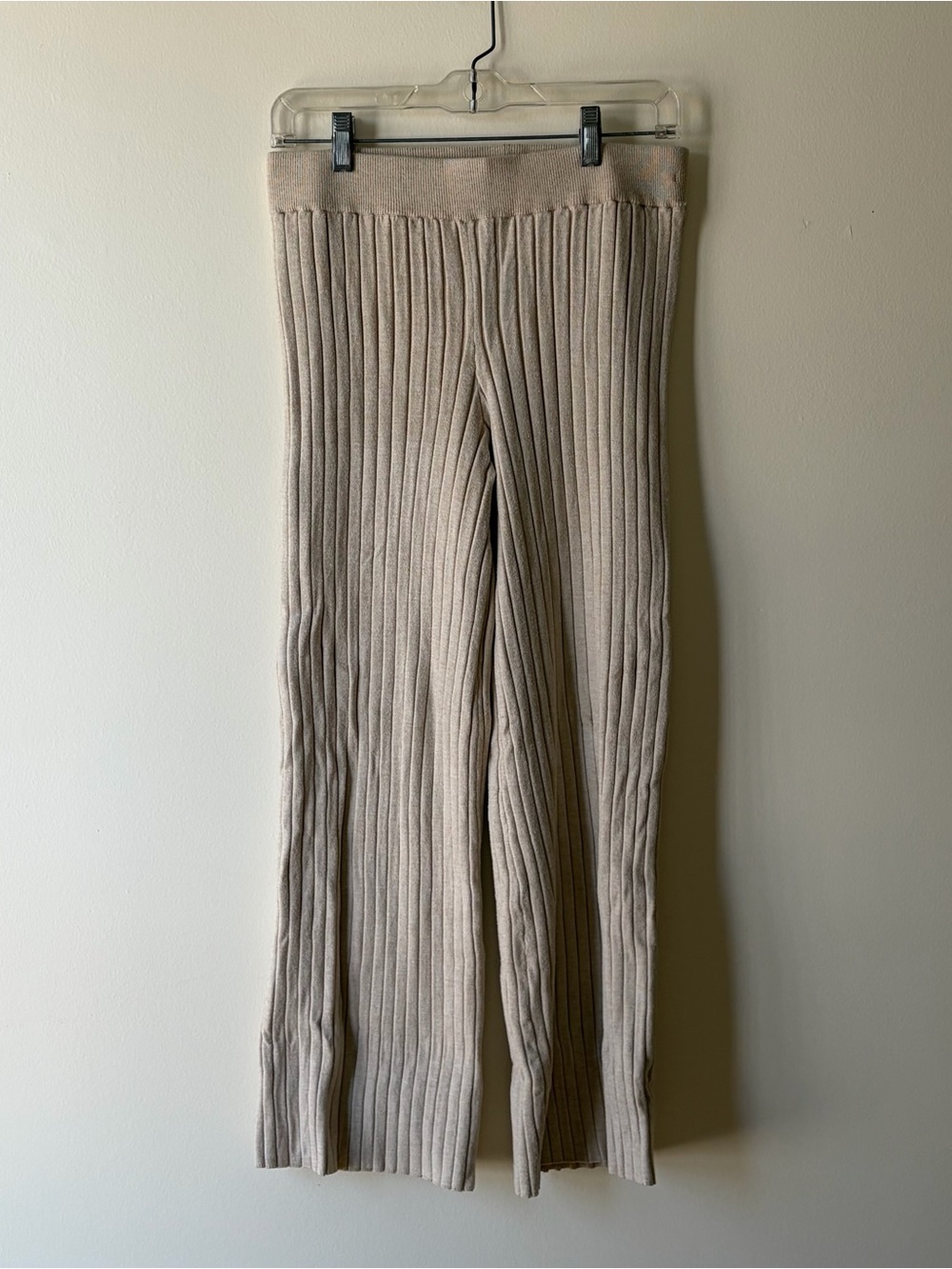 Mod Ref Ribbed Knit Pants Wide Leg Cream
